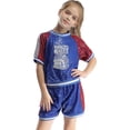 thumbnail image 2 of iixpin Kids Girls Sequin Dance Costumes Sparkly Short Sleeve Tops with Shorts Set Jazz Hip Hop Dance Blue 140, 2 of 7