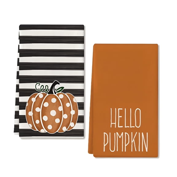 AUQ 2026 New Thanksgiving Pumpkin Striped Towel-Soft Absorbent Microfiber Bath&Hand Towel Festive Fall Decor,Quick-Drying Kitchen Bathroom Towel,Holiday Home Essentials,Cozy Gift for Family&Friends