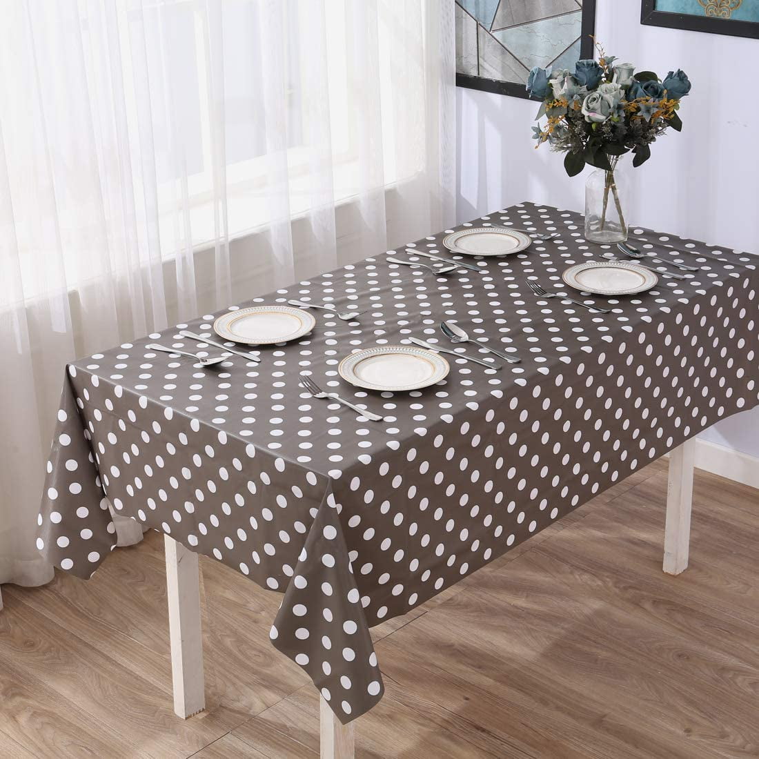 Ivory Dotted Cupcakes PVC Tablecloth Vinyl Oilcloth Kitchen Dining Table 