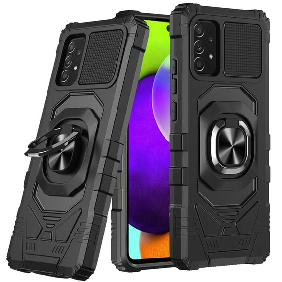 For Samsung Galaxy A52 5G Hybrid Dual Layer with 360° Rotate Magnetic Ring Stand Holder Kickstand TPU Rugged PC Shockproof Cover, XPM Phone Case [Black]