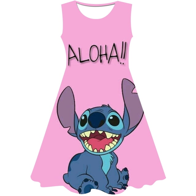 2023 Summer Toddler stitch Dresses Baby Girl Clothes Cute stich Disney Print Princess Dress Girls Casual Dress 1-10 Years6T Gao Jinjia LED