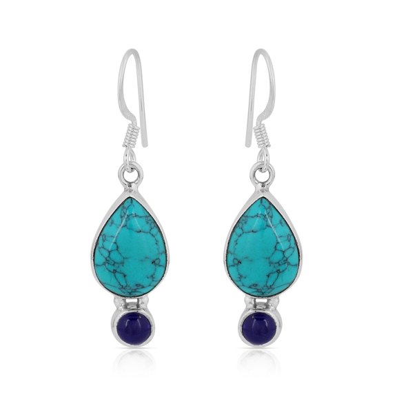 Turquoise Earrings for Women Pear Shape with Lapis Lazuli 925 Sterling Silver Earrings for Women Gift Bithday Christmas Anniversary Engagement