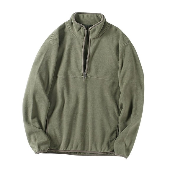 Ahabrexf Sweaters for Men, Long Sleeve Pullover Fleece Half Zip Solid Pocket High Neck Hoodless