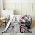 thumbnail image 2 of Paris Eiffel Tower Blanket for Girls Women Romantic Couple Lover Fleece Blanket Weeding Gift Decor Pink Flowers Flannel Blanket French Style Bed Blanket Living Room Decor,40x50, 2 of 4
