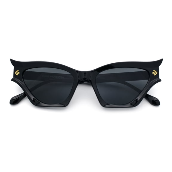 SA106 Womens Rich Gilded Age Opulent Gothic Cat Eye Plastic Fashion Sunglasses Black Frame - Black Lens