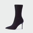 thumbnail image 5 of Mepaouo Womens Pointed Toe Sock Booties Stiletto Heel Winter Mid Calf Boots Comfort Slip on Dress Shoes, 5 of 8