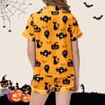 thumbnail image 4 of Weebloom Halloween Kids Girl Pajamas Cute Pumpkin Outfits 2 Piece Set Short Sleeve Button Down Shirt And Shorts Casual Elastic Waist Sleepwear Nightwear Pjs Loungewear Purple 8-9 Years, 4 of 5