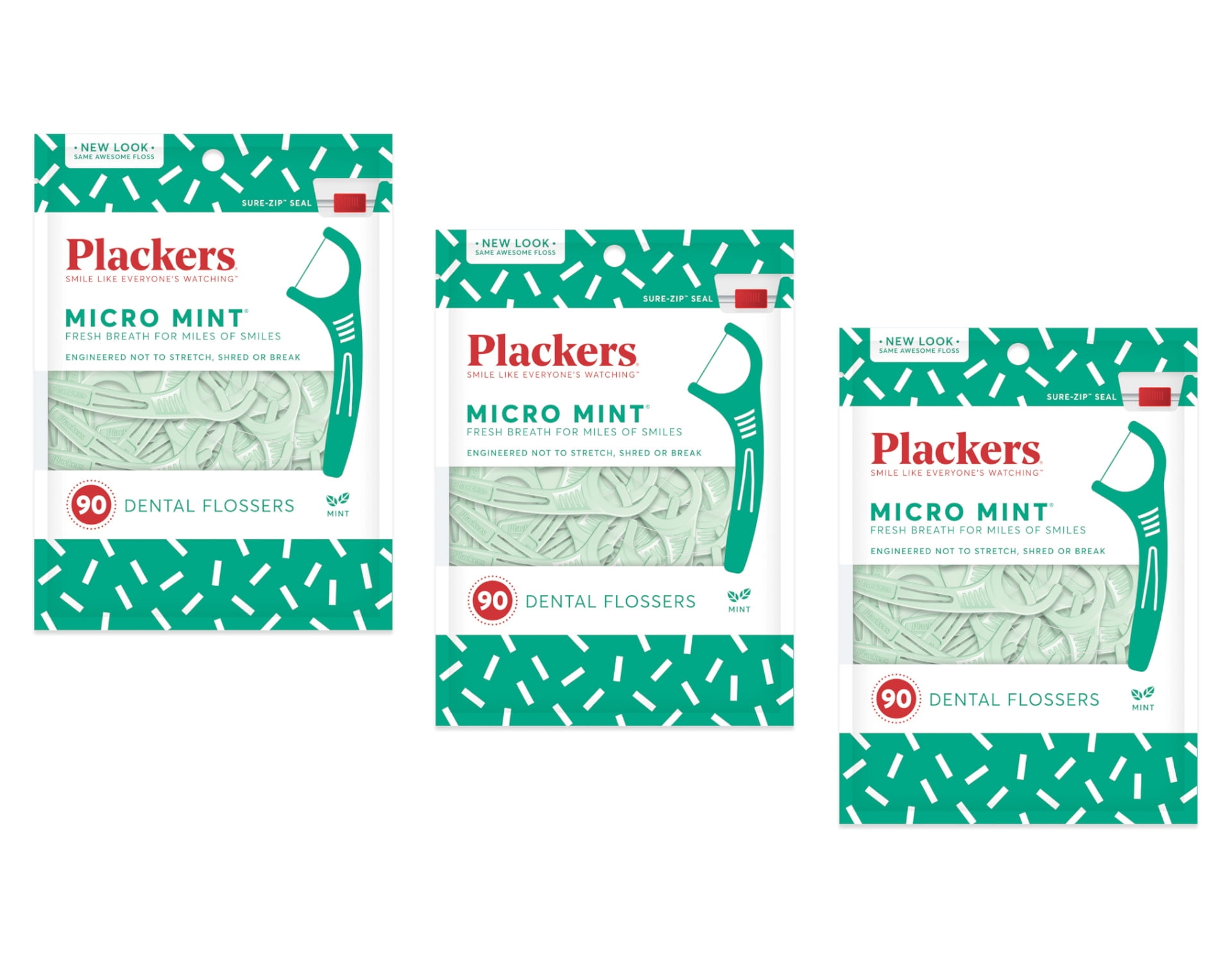 Plackers Micro Mint Dental Floss Picks, 90 Count, Pack of 3