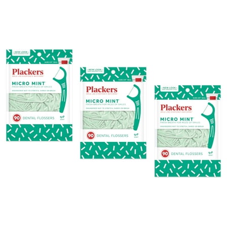 Plackers Micro Mint Dental Floss Picks, 90 Count, Pack of 3