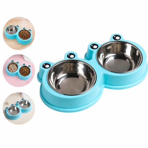 Double Stainless Steel Dog Bowls, Cute Non-Slip Pet Food and Water Bowl Set, BPA Free Puppy Feeder Bowls for Small Dogs, Cats and Rabbits