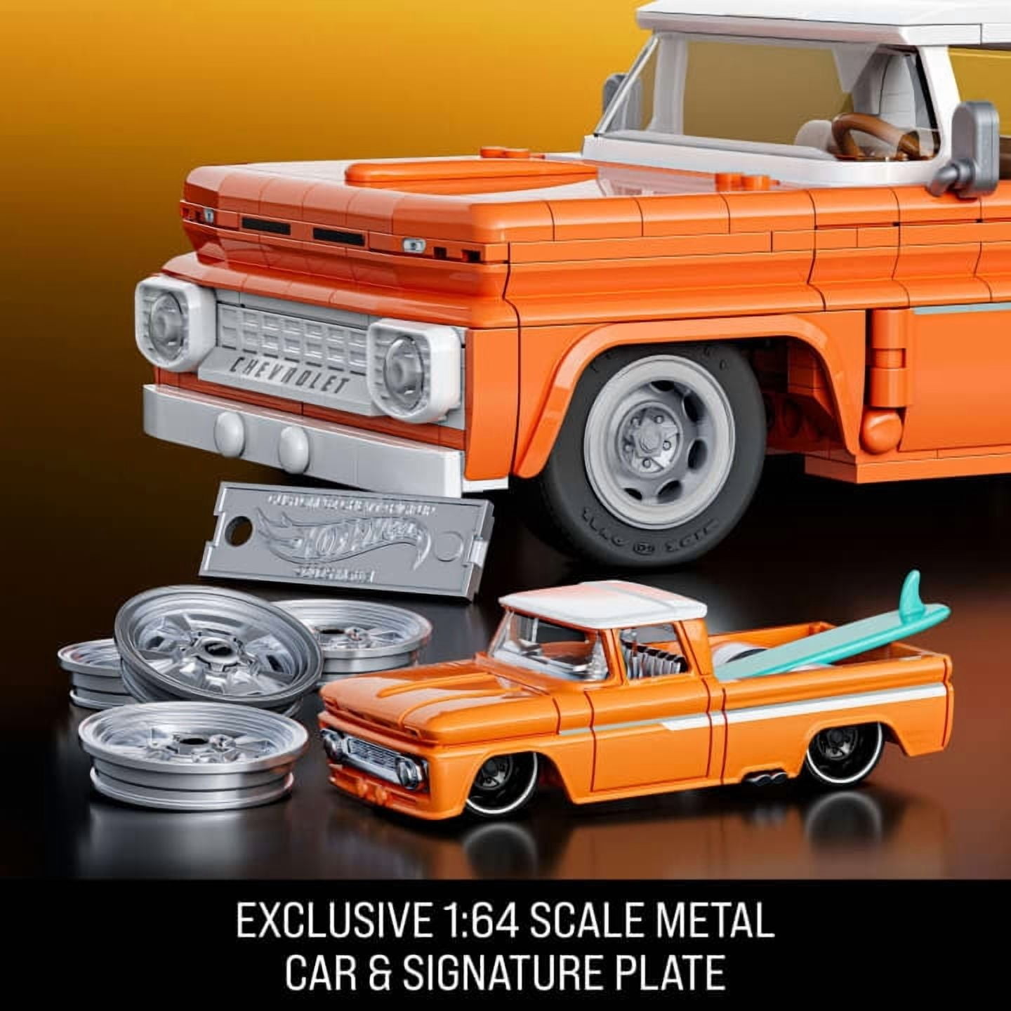 Mattel Brick Shop Hot Wheels Custom 62 Chevy Pickup Building Toy Kit for Collectors - 858pc