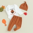 thumbnail image 3 of Okbabeha My First Thanksgiving Outfits Baby Boy Turkey Onesie Long Sleeve Romper+Turkey Pants Hat Newborn Infant Fall Clothes, 3 of 7