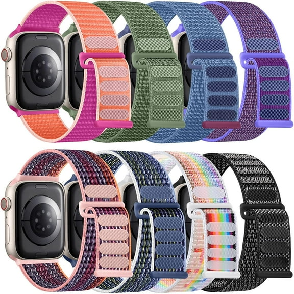 KOMI Soft And Breathable Sport Nylon Loop Strap Compatible with Apple Watch Bands 38/40/41MM, 42/44/45/49MM, Women Men Adjustable Straps Compatible with IWatch Series SE 9/8/7/6/5/4/3/2Ultra 8Pack