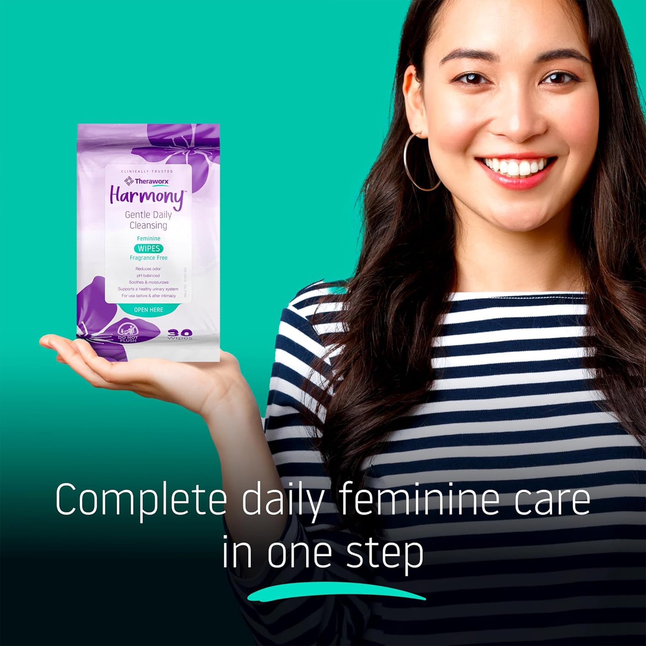 (2 pack) Theraworx Harmony Gentle Daily Cleansing Wipes, Feminine Care, Fragrance-Free, 30-ct
