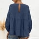 thumbnail image 4 of Top de manga larga para mujer, otoño, cuello redondo, mangas acampanadas, manga larga, Top informal holgado de Color puro, azul oscuro L, 4 of 6