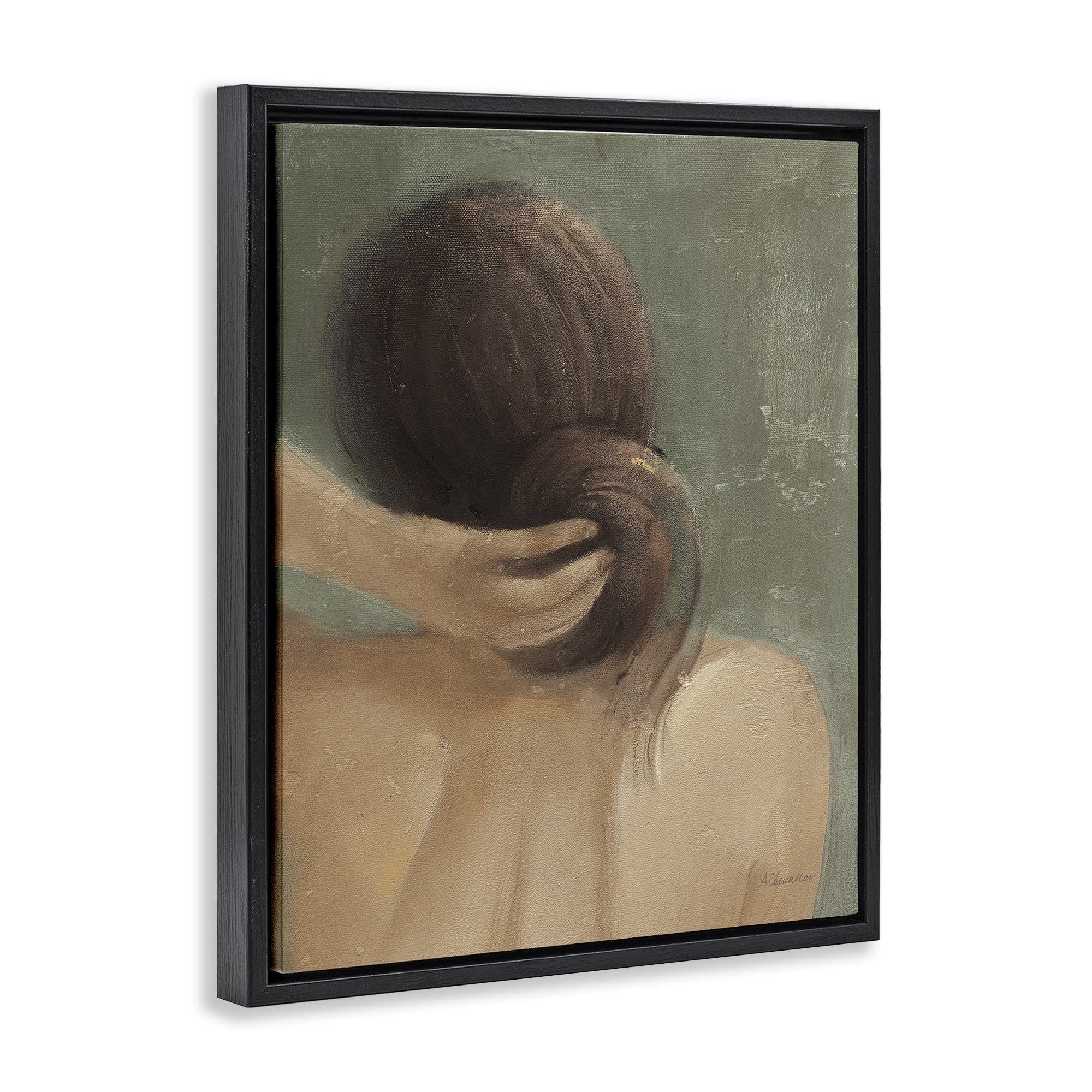 Stupell Industries Classic Brunette Woman Novelty Painting Black Floater Framed Art Print Wall Art, 17 x 21