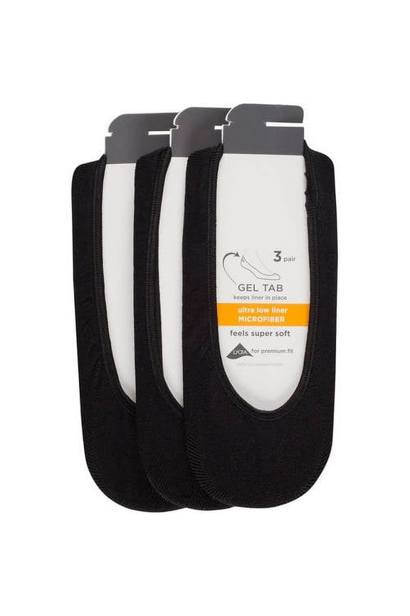 Ladies Microfiber Ultra Low Cut Liner With Gel Tab, 3 Pairs