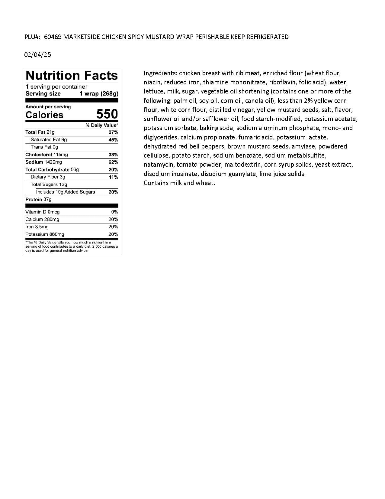 Marketside Chicken Spicy Mustard Wrap, 1 Count