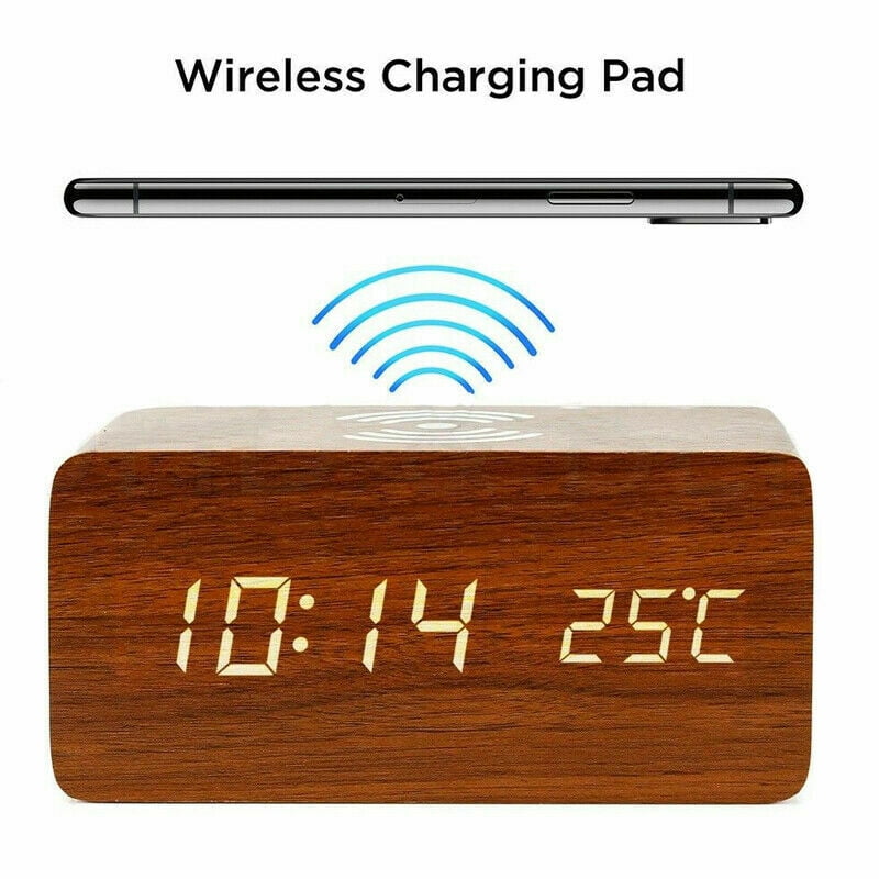 Puloru LED Electric Digital Alarm Clock Wireless Charging Clock Phone