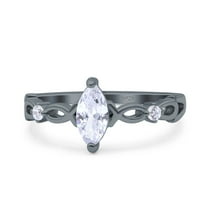 Black Tone, Simulated Cubic Zirconia Size-6 Marquise Art Deco Wedding Bridal Ring Infinity Twisted Round 925 Sterling Silver