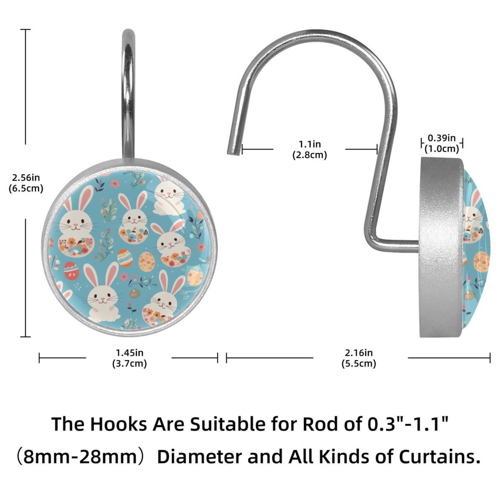 Imobaby 12 Pcs Metal Shower Curtain Hooks Rust Proof for Shower Curtain Liner - Blue Flower Little White Rabbit