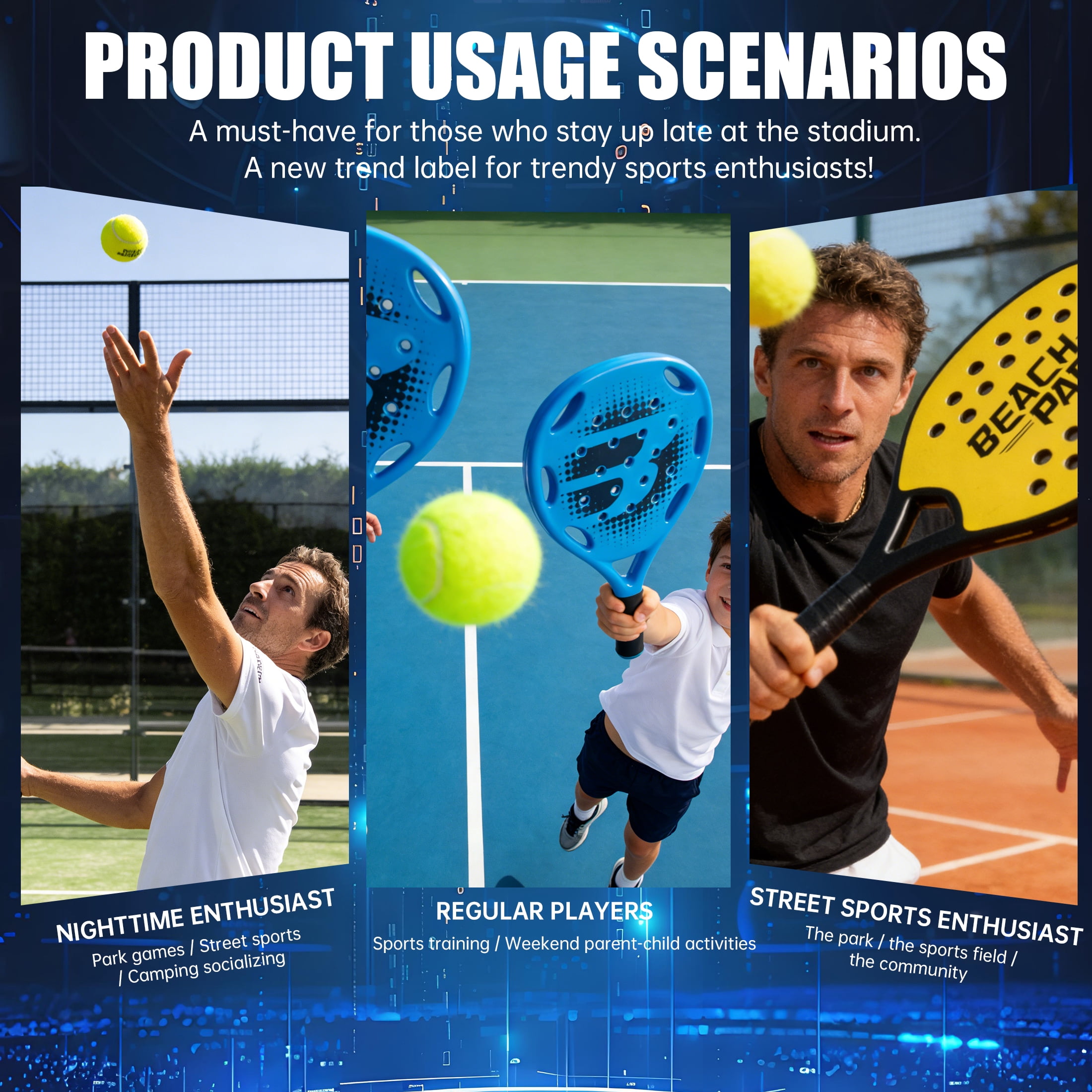 BESTSKY 4Pcs Padel Tennis Rackets,High-Elastic Padel Racket with Anti-Slip & Shock-Absorbing Handle and 2 Balls
