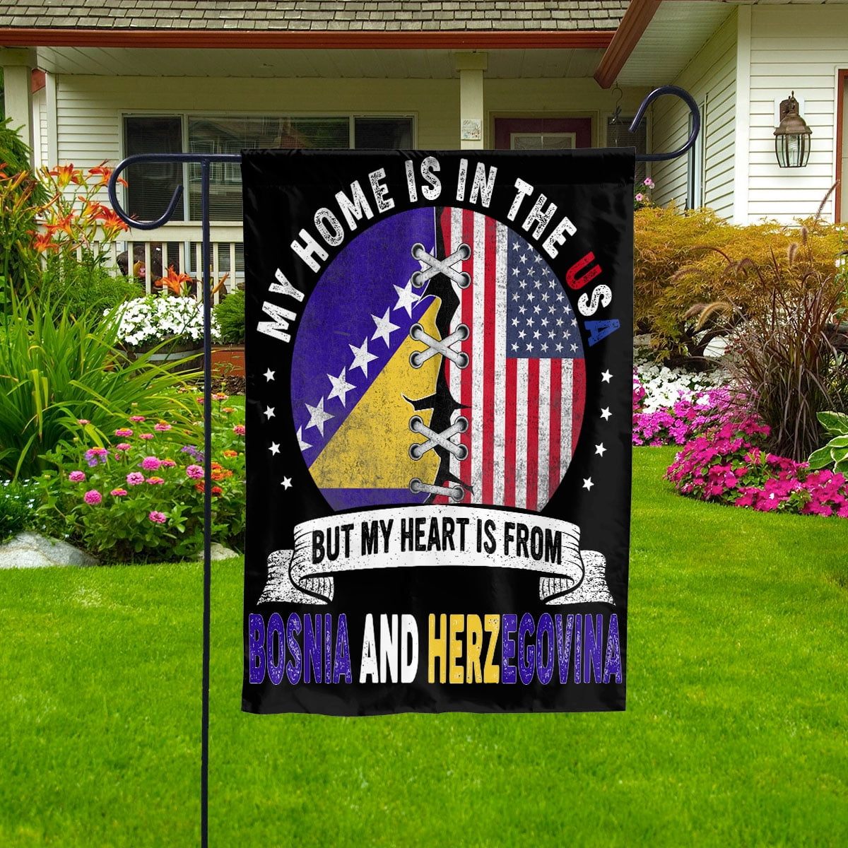 Flag-Made in America with Bosnian Parts Bosnia And Herzegovina U.S.A Friendship American Flag Patriotic House Flag, Double-Sided Decorative Outdoor Flag, Patriotic Polyester Yard Flag 29.5 x 39.5 in