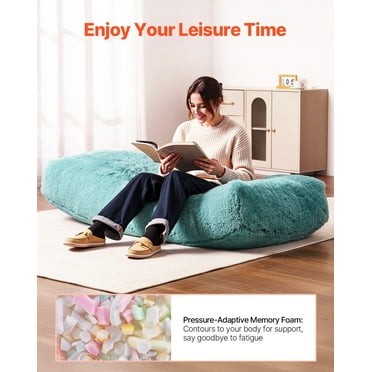 Soft Blue Bean Bag Chair with Removable Cover for Adults Fluffy Plush Comfort
