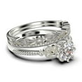 thumbnail image 2 of Beautiful 2.25 Carat Round Cut Diamond Moissanite Floral Engagement Ring, Antique Wedding Ring, Two Matching Band in 10k Solid White Gold, Gift For Her In Festival Time, Promise Ring, 2 of 4