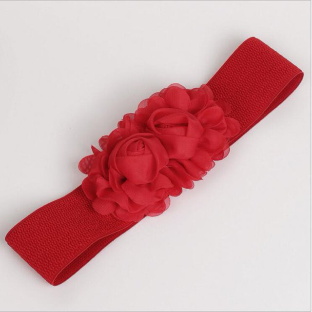 Cinturón elástico sencillo decorativo para mujer, ancho de gasa con estampado de rosas, con sello de cintura elástica para mujer