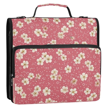 3 Ring Zipper Binder Stationery Organizer for Study Work Home Travel All-Purpose File Folder Storage Bag for Daily Document Organization Red Cherry Blossom Print