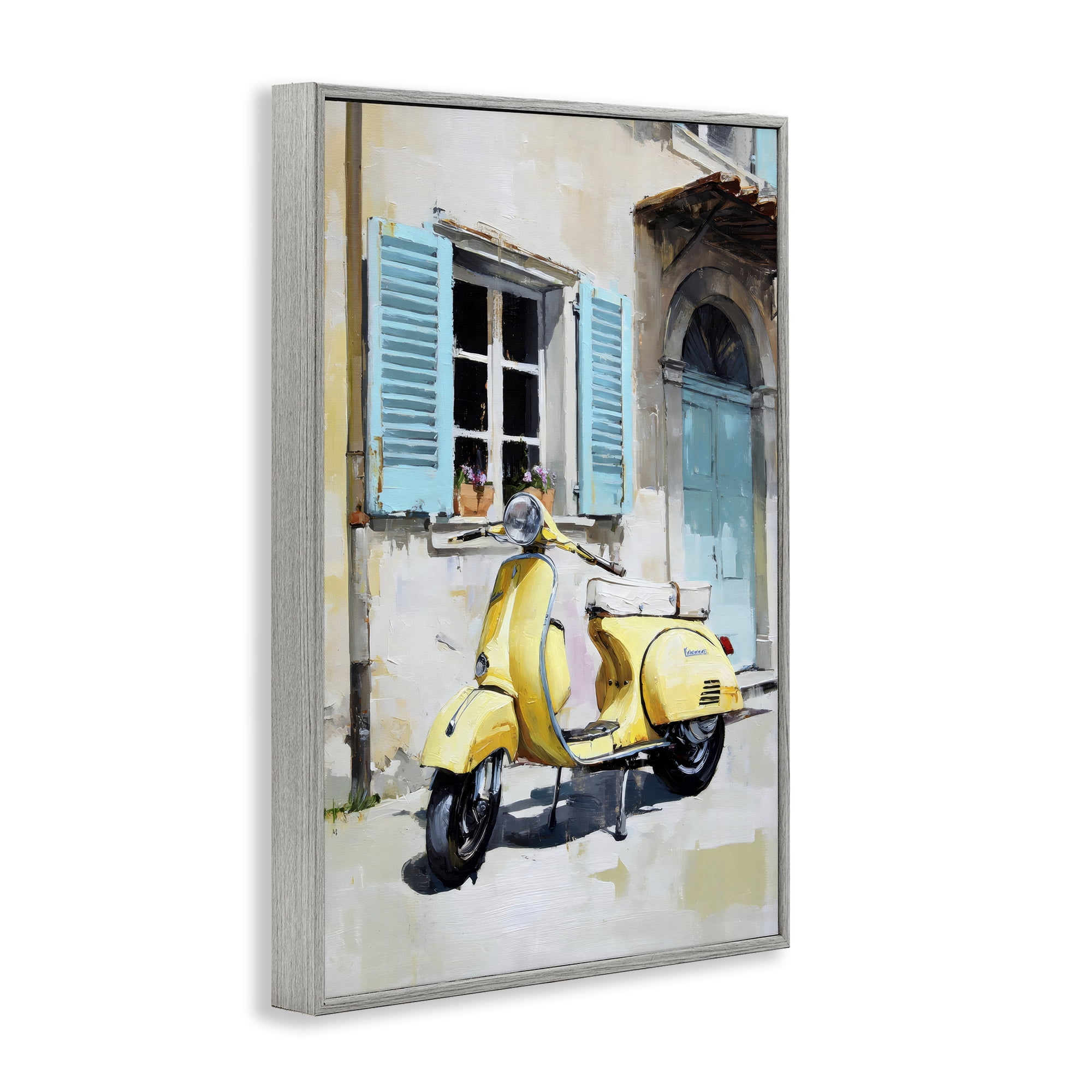 Stupell Industries Sunny Day Scooter Ride Gray Framed Giclee Art, design by Petal Prints Design