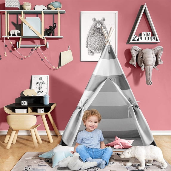 Senbabe Teepee Play Tent, Cotton Canvas Child Indian Teepee Tent with carrying Bag, Playhouse for Kids Indoors Outdoors
