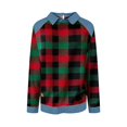 thumbnail image 4 of Women Long Sleeve Plaid Shirts Denim Collar Patchwork Stitching Sweatshirt Casual Tops, L, 4 of 5