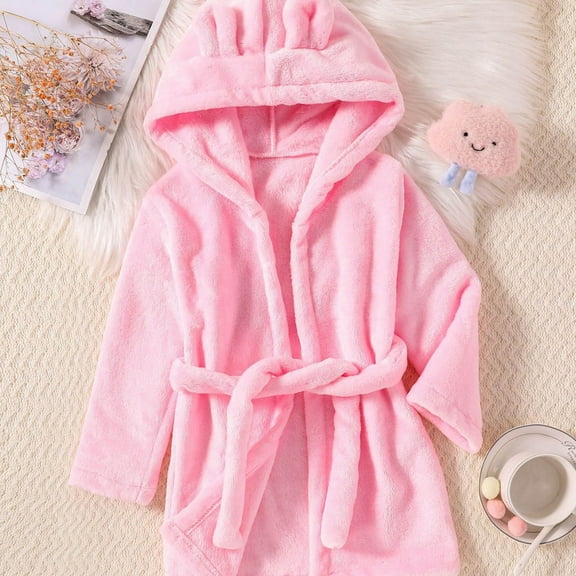 Cethrio Girls Sleepwear Robes & Bathrobes, Flannel Hooded Long Sleeve Kids Pajamas Pink Size 3-4T