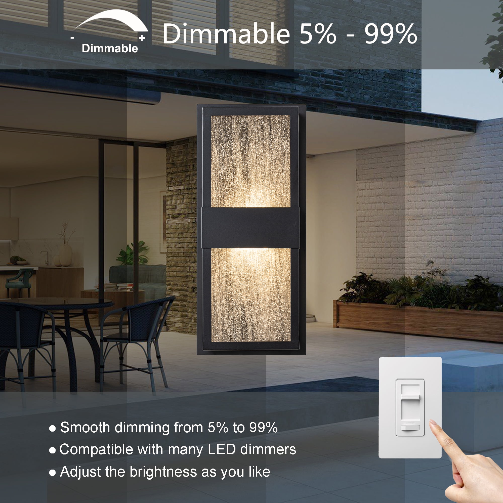 15"H Outdoor Led Wall Sconce with Seeded Glass