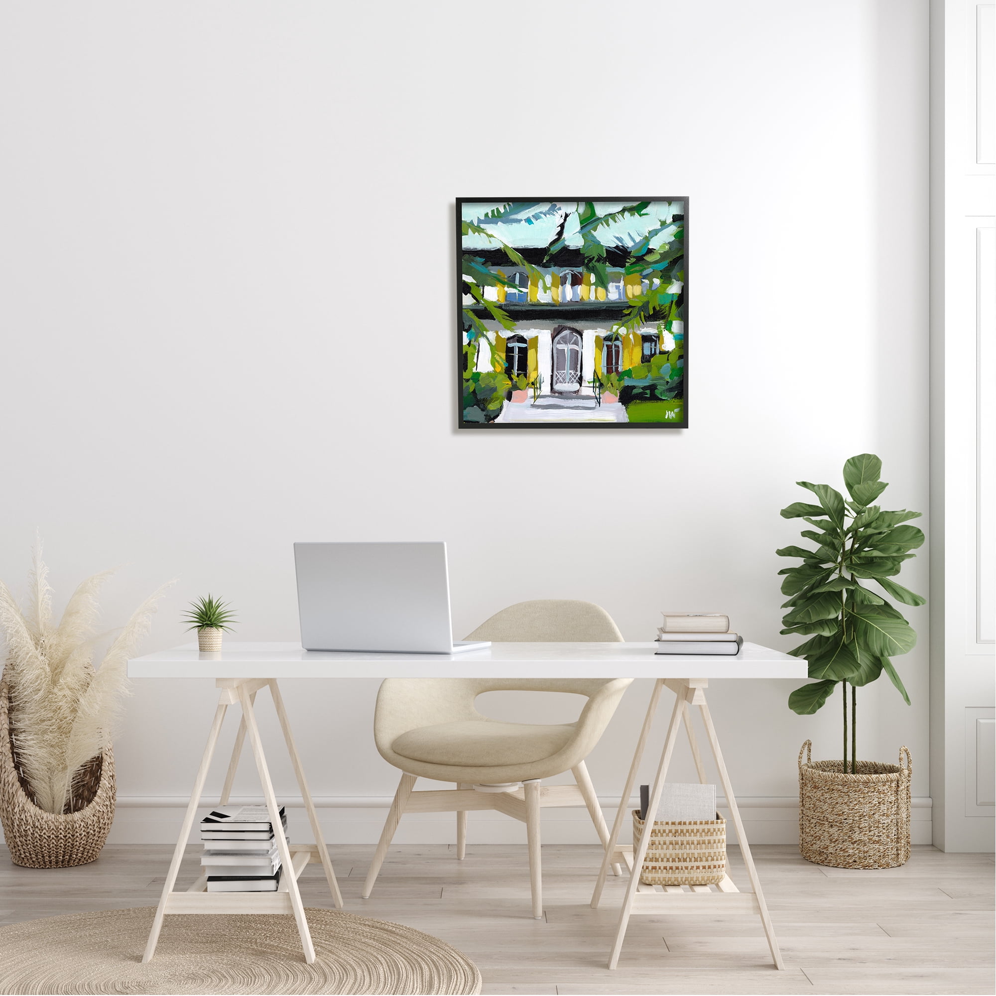 Stupell Industries Modern Villa House Painting Abstract Painting Black Framed Art Print Wall Art, 24 x 24