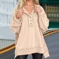 thumbnail image 2 of Fiaer,Button up Sweatshirt for Women Plus Size Long Sleeve Loose Henley Neck Pullover Loose Fit Seam Irregular Hem No Hooded Hoodies Beige M, 2 of 5