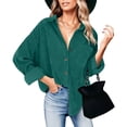 thumbnail image 2 of YDFCWXW Women Fashion Fall Outfits Corduroy Shirts with Pockets Casual Long Sleeve Button Down Blouse Tops Green, XXL, 2 of 6