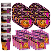 Pink Basketball Girl Birthday Party Supplies Set Plates Napkins Cups Tableware Kit for 16