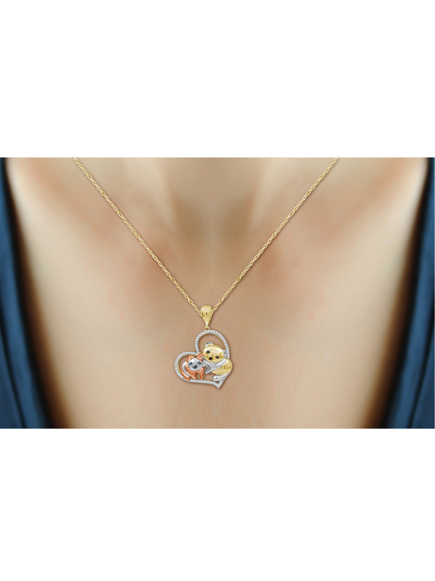 JewelersClub Three Tone Sterling Silver (.925) Heart Necklace with 0.15 Carat Multi Color Diamonds | Jewelry Pendant Necklaces for Women Multi Color Diamonds & 18 inch Rope Chain with Spring Clasp