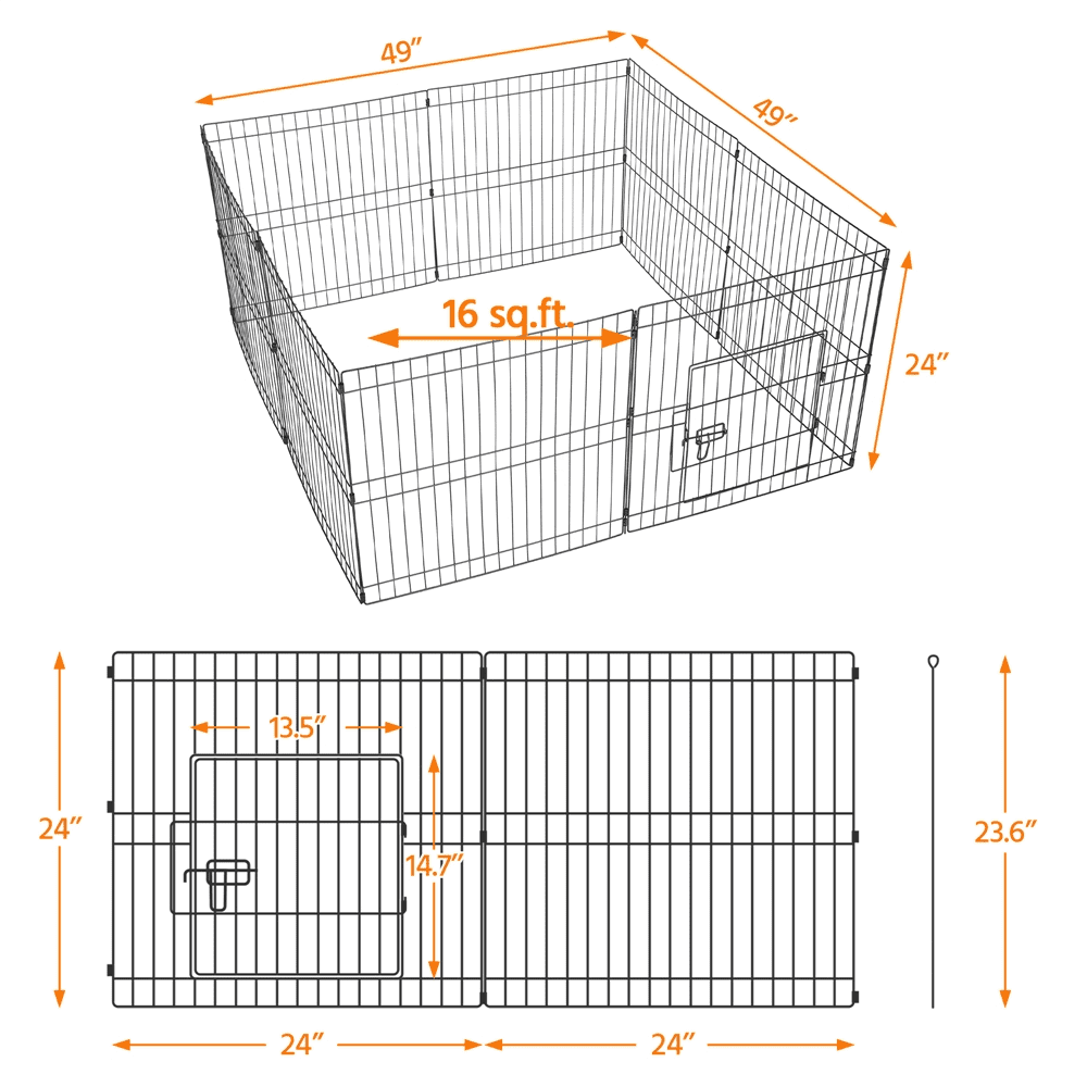 Renwick 8 Panel Foldable Pet Playpen For Puppies, Metal, Indoor & Outdoor, Black