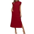 thumbnail image 1 of Oksale Robes Maxi pour Femmes Confortables Amples Sans Manches Robes d'Été Décontractées à Col Rond Robe d'Été Élégante Classique de Couleur Unie avec Poches Bourgogne G, 1 of 7