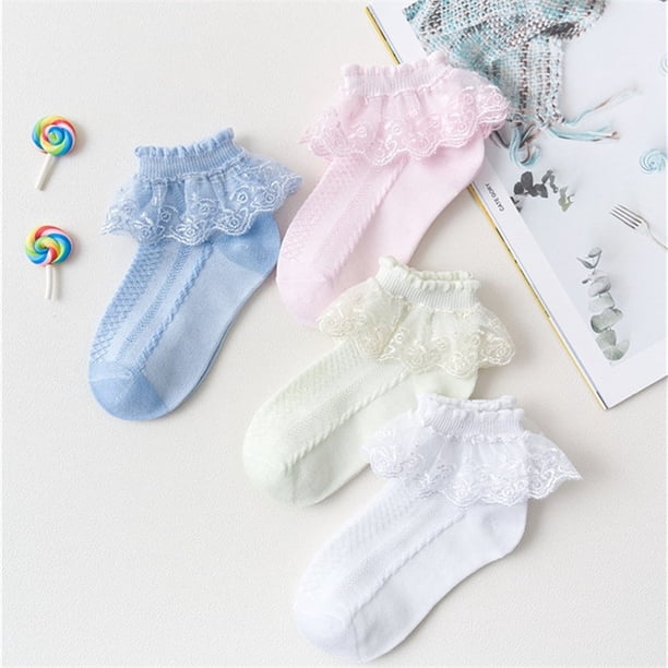 3 Pairs/lot Breathable Cotton Lace Ruffle Princess Mesh Socks Children Ankle Short Sock White Pink Blue Baby Girls Kids ToddlerPink7 to 9 y 17 to 19cm He Qiyong unisex