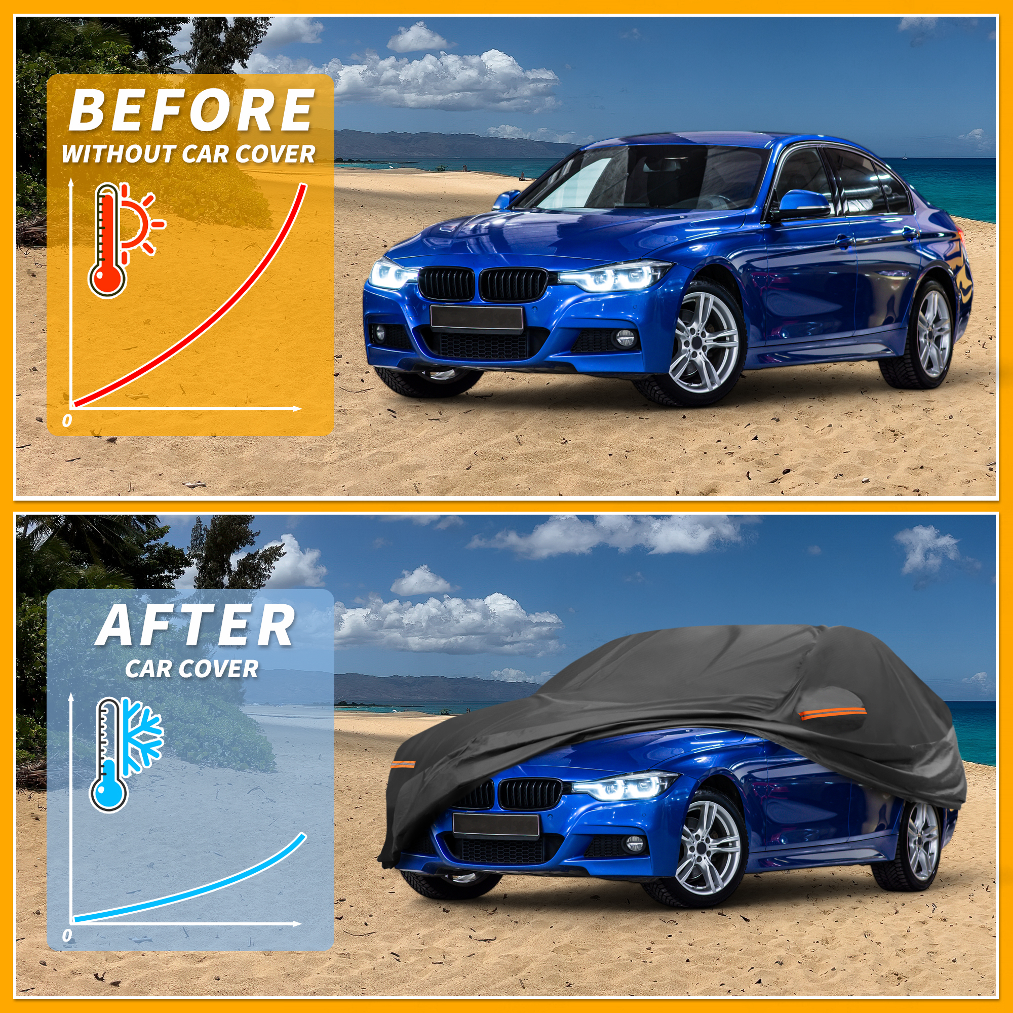 Unique Bargains Car Cover for BMW 1 Series Sedan 190T-PU Black with Right Side Zipper