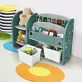 thumbnail image 3 of Gymax Kids Toy Storage Organizer w/ 2-Tier Bookshelf & Plastic Bins, 3 of 10