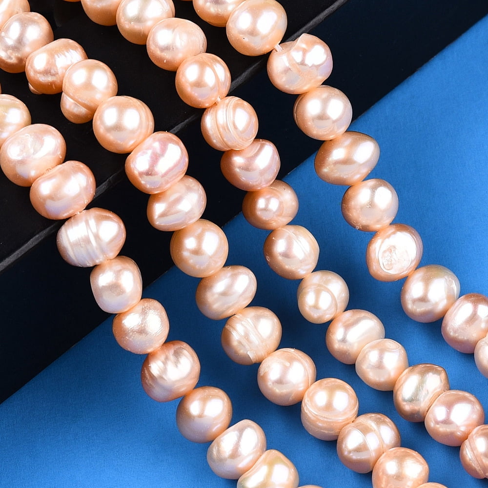 Natural Cultured Freshwater Pearl Beads Strands Potato PeachPuff 6.5~9x6~7.5mm Hole: 0.6mm 53~55pcs/strand 13.78~14.17 inch(35~36cm)