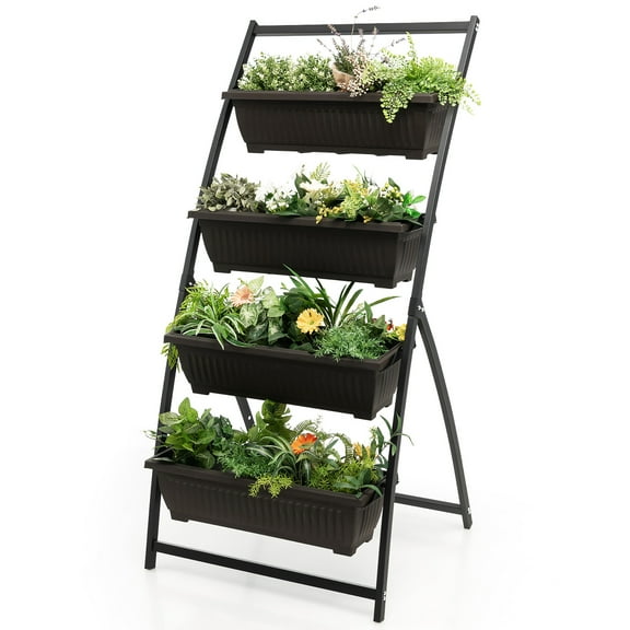 Costway 5 FT 4-Tier Vertical Raised Garden Bed Elevated Planter Box w/4 Container Boxes