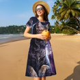 thumbnail image 4 of Balery Purple Moon Cat Vestidos sueltos de manga corta para mujer, vestidos de verano 2025, vestidos casuales de corte A con vuelo., 4 of 6