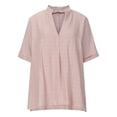 thumbnail image 5 of QLEICOM Womens Button Down V Neck Shirts Short Sleeve Blouse Roll Up Cuffed Sleeve Casual Work Plain Tops Summer Comfort Cotton and Linen Top Tee Shirts Pullover Blouses Pink M, 5 of 6